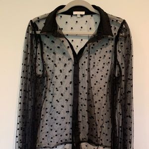 🎱✨🤍 Black sheer polka dot long sleeve blouse top Large L Flying Tomato